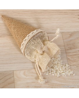 Cono bolsa de yute para pétalos y arroz con referencia MOP-A458 y un precio de 1,42 € de la sección Detalles para bodas