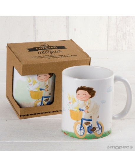 Taza niño comunión en bici personalizable con referencia MOP-G912.3.1 y un precio de 11,22 € de la sección regalos para niños