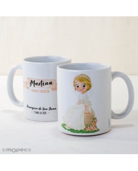 Taza niña comunión sentada personalizable con referencia MOP-G892.1 y un precio de 11,22 € de la sección regalos para niños