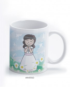 Taza de desayuno de niña para comunión con margaritas con referencia DOP-1733 y un precio de 4,15 € de la sección detalles de...