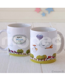 Taza Pit & Pita azul cigüeña personalizable con referencia MOP-G503.3 y un precio de 11,22 € de la sección detalles para bautizo