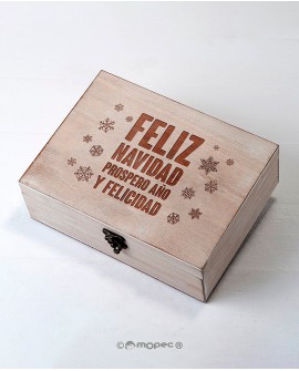 Cofre de madera con mensaje navideño personalizable. con referencia MOP-NW1613 y un precio de 31,15 € de la sección Regalos y...