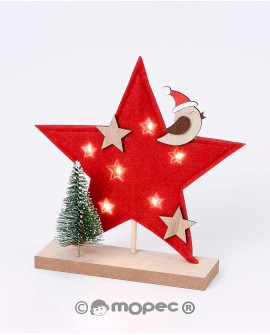 Estrella con pajarito de fieltro con luces de leds. con referencia MOP-NA15 y un precio de 11,70 € de la sección Regalos y ob...