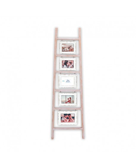 Escalera decorativa de madera con 6 marcos de fotos colgantes
