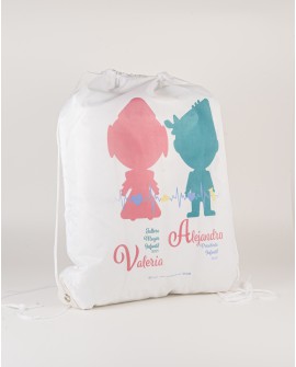 Saco mochila Kiko y Kika con referencia PAR-mochila Kiko-a y un precio de 2,10 € de la sección regalos para comisiones falleras