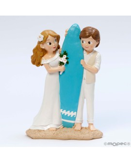 Figura tarta novios surferos con referencia MOP-Y200 y un precio de 32,10 € de la sección figura de tarta de boda