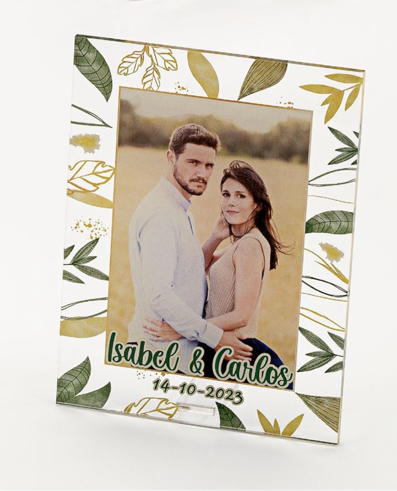 Portafotos de bodas de oro en metacrilato personalizable con foto