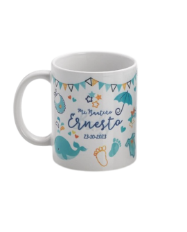 Taza de desayuno de bebé con motivos infantiles en azul con referencia DOP-1418 y un precio de 4,25 € de la sección detalles ...