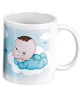 Taza de desayuno con bebé y cigüeña en azul celeste. con referencia DOP-1577 y un precio de 4,25 € de la sección detalles par...