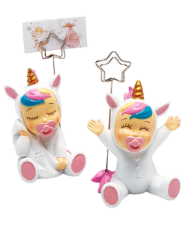 Portafotos pinza de bebé con pelele unicornio en tonos rosas. con referencia DOP-1525 y un precio de 2,90 € de la sección det...