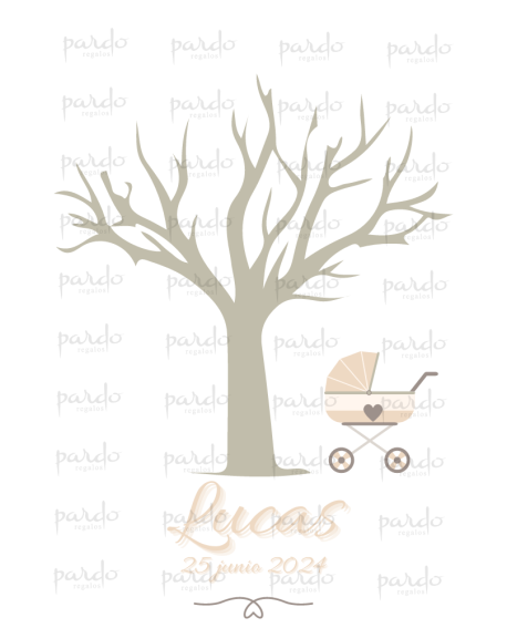 Lamina huellas con carrito en color beige. con referencia PAR- LCB y un precio de 10,00 € de la sección detalles para bautizo