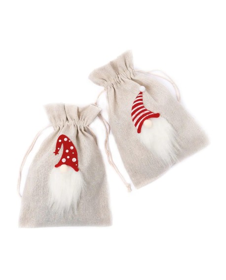 Saco beige gnomos rojos navideños. con referencia MOP-NA118 y un precio de 3,20 € de la sección Regalos y objetos para la nav...