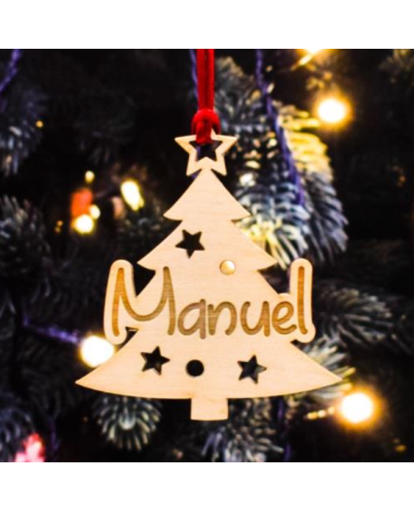 Colgante árbol de Navidad en madera personalizable con nombre.