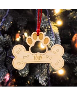 Colgante navideño mascota en madera personalizable con nombre.