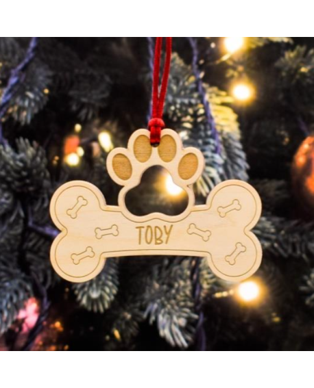 Colgante navideño mascota en madera personalizable con nombre.