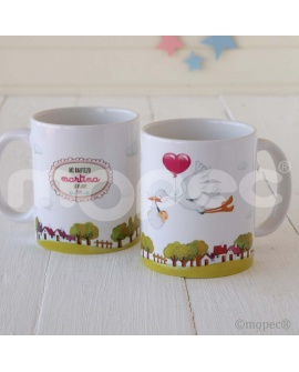 Taza Pit & Pita cigüeña en rosa personalizable con referencia MOP-G503.2 y un precio de 11,22 € de la sección detalles para b...