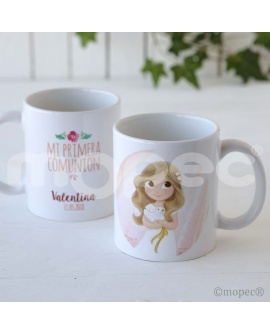 Taza niña comunión con paloma personalizable con referencia MOP-G670.2 y un precio de 13,87 € de la sección regalos para niños