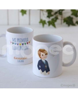 Taza niño comunión con paloma personalizable con referencia MOP-G670.3 y un precio de 11,22 € de la sección regalos para niños